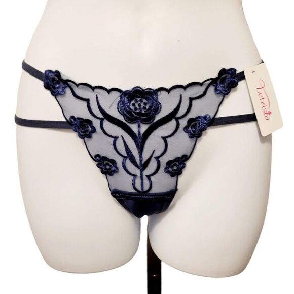 2/$20 Brand new navy blue rose panties underwear T-backs - Picture 2 of 4